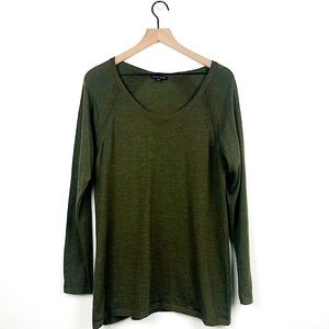 Eileen Fisher Merino Wool Lightweight Sweater Long Sleeve Top Olive Green